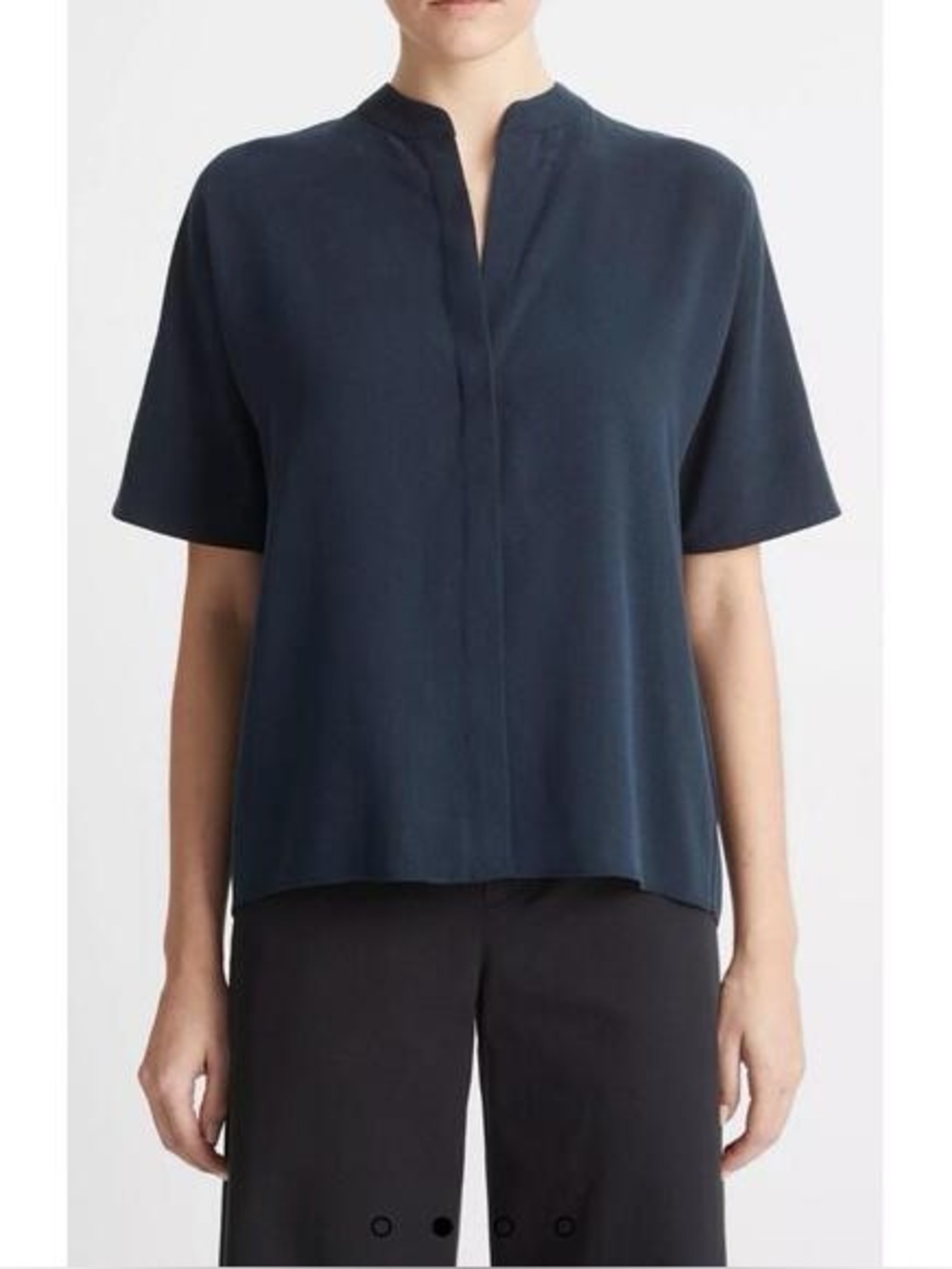 Vince Women's Band-Collar Dolman-Sleeve Shirt in Coastal Blue